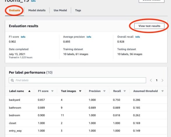 Model evaluation summary showing F1 score, average precision, and overall recall.
